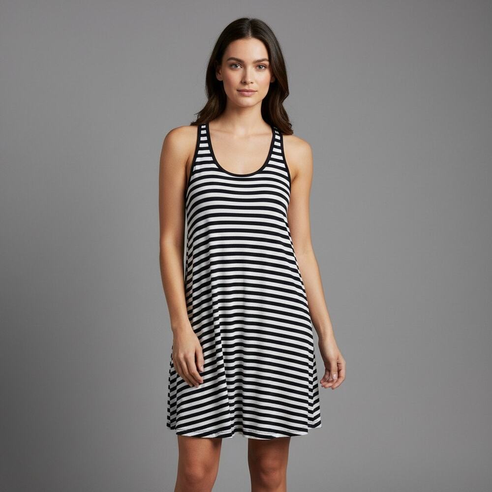 Everlast Striped Racerback Tank Dress Flowy Womens Size Small White/Blue Stretch